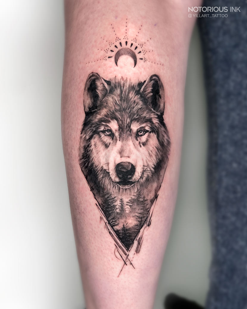 Realistic Tattoo Wolf Wald